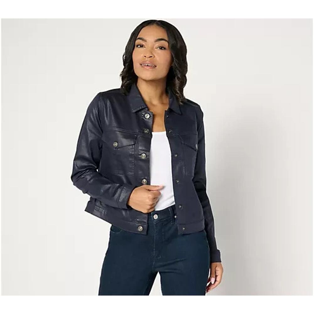 nicole by Nicole Miller Coated Denim Jacket-Navy Navy Glisten XL A667946